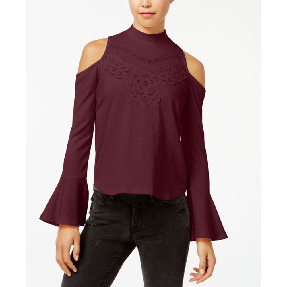 American Rag Juniors Mock Neck Cold Shoulder Crepe Top